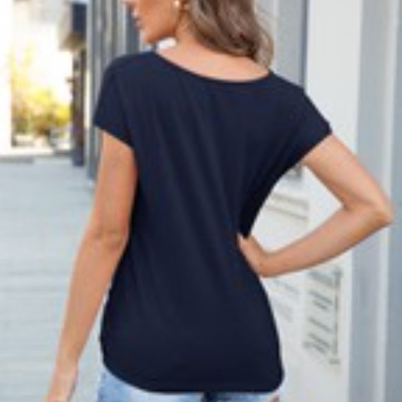 Navy, Twist Front Short Sleeve T-shirt - Picture 2 of 3